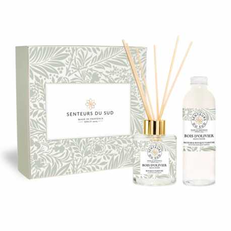 Bouquet d'ambiance parfumé box and its olive wood refill